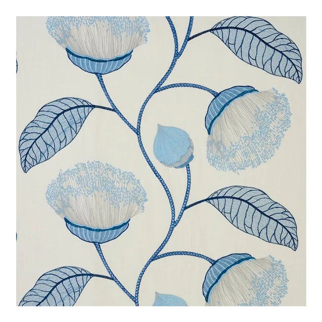 Schumacher Celinda Embroidery Fabric in Blue For Sale
