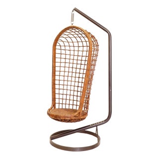 Hanging Armchair in Woven Wicker on a Steel Frame, 1970s For Sale