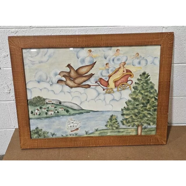 Folk Art Nancy Rosier Theorem Painting "Aurora at Dawn" Colonial Williamsburg Artist For Sale - Image 3 of 10