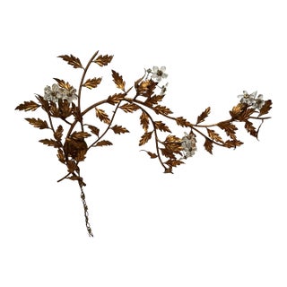 1960s Oversized Italian Hollywood Regency Gilt-Iron Wall Sconce With Crystal Blossoms For Sale