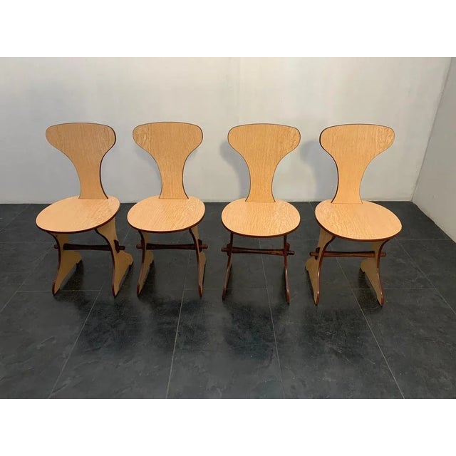 Brown Curved Plywood and Laminate Rosewood Dining Table & Chairs Set from Pedini Fano, 1960s, Set of 5 For Sale - Image 8 of 14