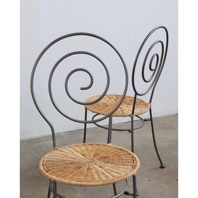 Mid 20th Century Mid 20th Century Spiral Iron and Wicker Chairs in the Style of Luigi Serafini, Set of 4 For Sale - Image 5 of 6