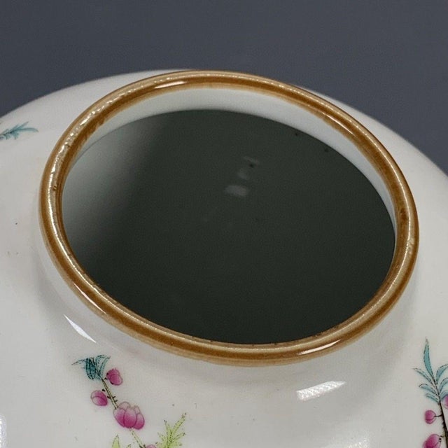 Vintage Chinese Famille Rose "Cranes & Peonies" Jar With Marchant London Label For Sale In Los Angeles - Image 6 of 9