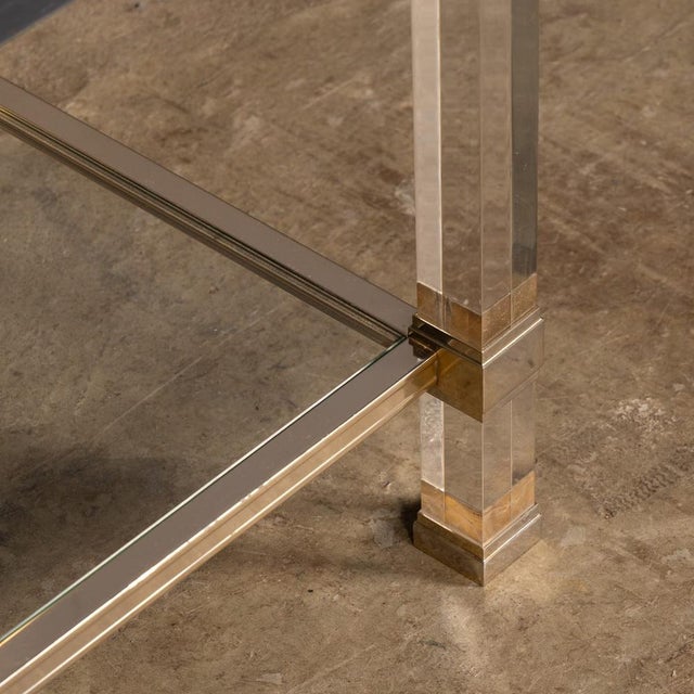 French Brass and Acrylic Glass Console Table by Pierre Vandel, 1970 For Sale - Image 13 of 15