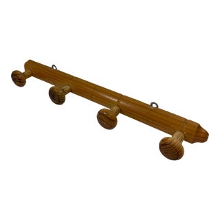 Vintage French Faux Bamboo Wooden 4 Peg Coat Hat Rack For Sale