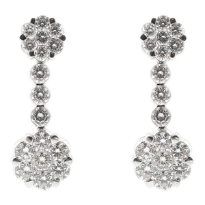 Ladies 18k White Gold 1.62 Ct Invisible Set Diamond Floral Drop Earrings - 2 Pieces