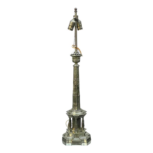 Antique Early 19th C Empire Bronze Column Table Lamp For Sale