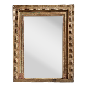 Vintage Original Indian Carved Wood Full Length Mirror
