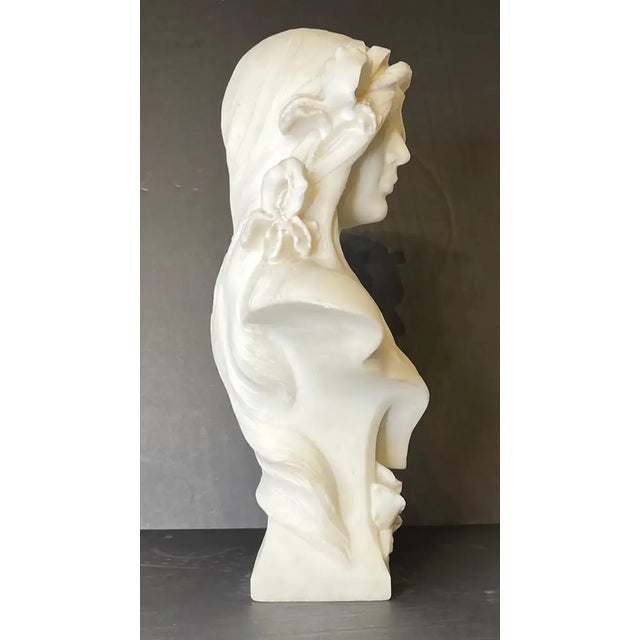 Late 19th Century French Art Nouveau Period Marble Bust of Female Beauty For Sale - Image 4 of 10
