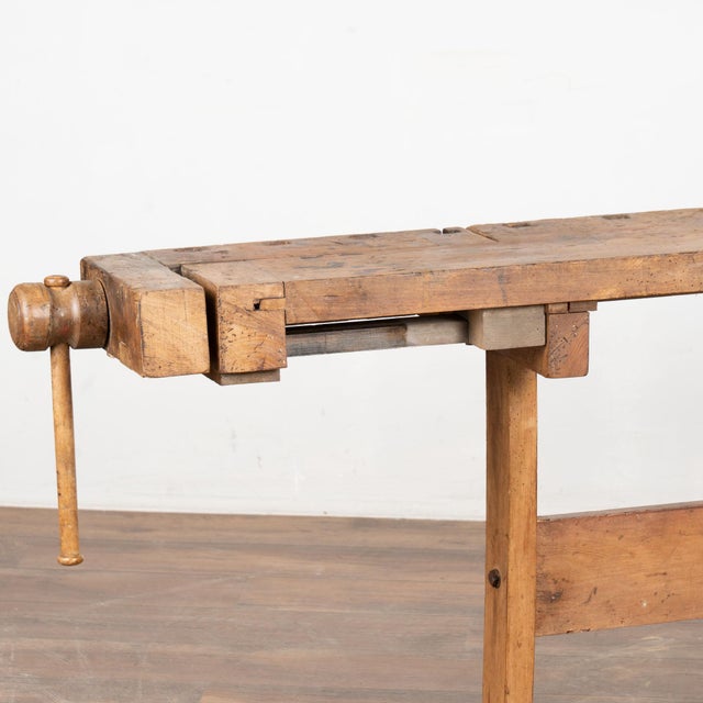 20th Century Rustic Narrow Console Table From Carpenter’s Workbench For Sale - Image 9 of 13