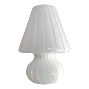 Mid-Century Modern Striped Milky-White "Fungo" Murano Glass Style Table Lamp