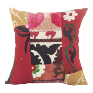 Turkish Suzani Cushion Cover, Suzani Patchwork Pillow Case Made From a 19th Century Suzani 18" X 18" For Sale