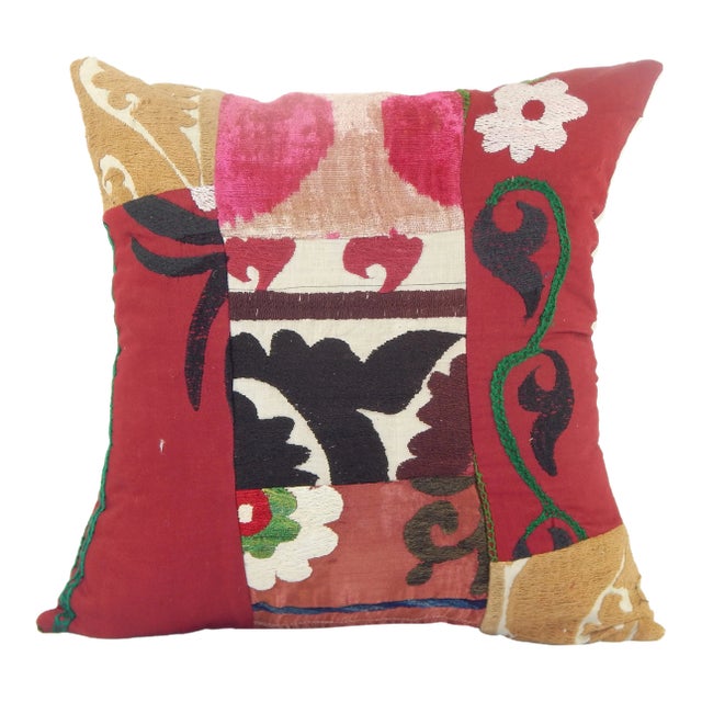 Turkish Suzani Cushion Cover, Suzani Patchwork Pillow Case Made From a 19th Century Suzani 18" X 18" For Sale