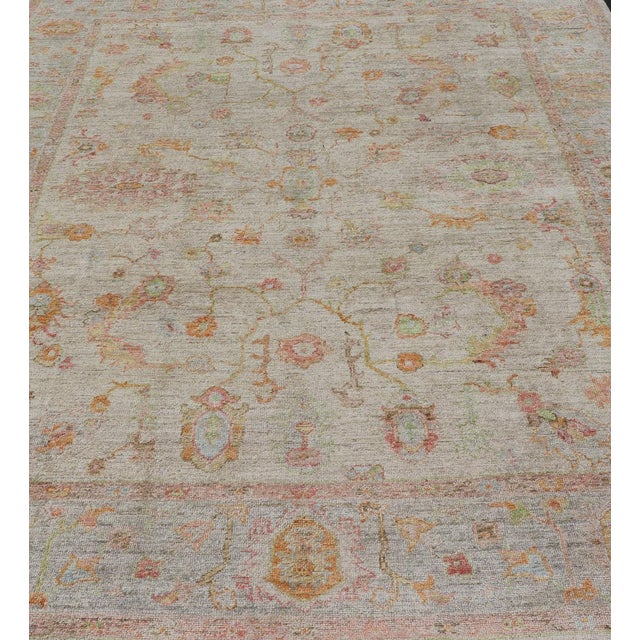 Textile Elegant Angora Turkish Oushak Rug in Soft Pastel Shades by Keivan Woven Arts 9'3 X 12'3 For Sale - Image 7 of 12