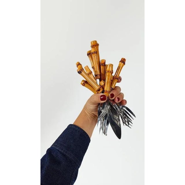 Wood Vintage Dessert Set Flatware with Cake Servers in Stainless Steel, 1970s, Set of 14 For Sale - Image 7 of 17