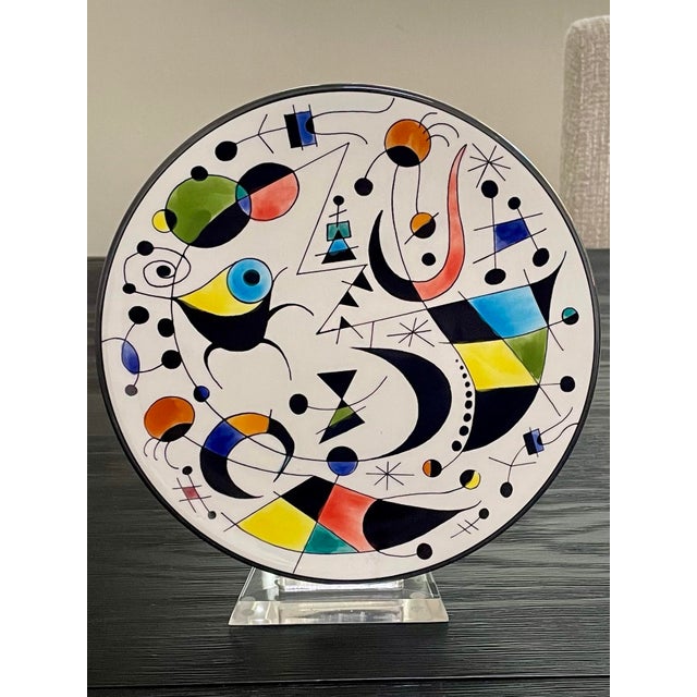 Vintage abstract Joan Miro style hand-painted multi-color ceramic wall plate by Ceramar, Spain Early 1990s. Dimensions 7"...