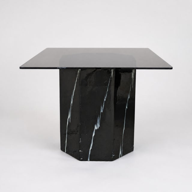 Postmodern Postmodern Faux Marble Pedestal Side Table – Ceramic & Glass, 1980s, Mid-Century For Sale - Image 3 of 17