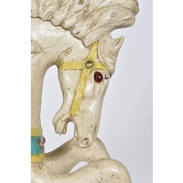 1970s c.w. Parker White Carousel Jumper Horse With Hand Painted Accents on Brass Pedestal For Sale - Image 5 of 12