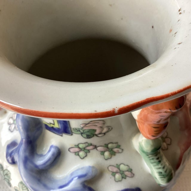 Antique White Large Vintage Chinese Porcelain Famille Rose Vase, 3-D Lizard Design, Marked, 14"t For Sale - Image 8 of 12