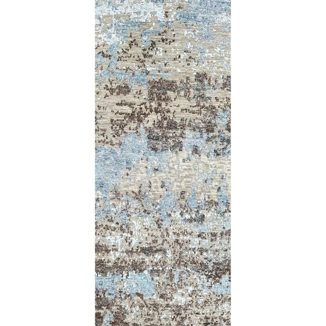 Blue Handwoven Modern Abstract Runner Rug 2x20 For Sale - Image 8 of 9
