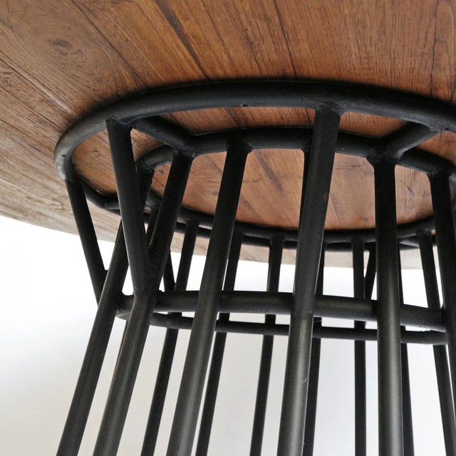 Modern Round Teak & Iron Dining Table For Sale In Los Angeles - Image 6 of 7