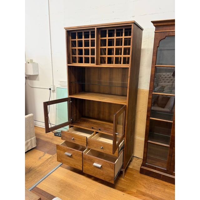 Shell Lake Woodcrafters for Room & Board Linear Walnut Wood Kitchen Hutch For Sale - Image 10 of 12