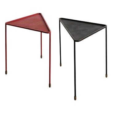 Mid-Century Modern French Triangle Side Nesting Tables by Mathieu Matégot, 1950s, Set of 2 For Sale