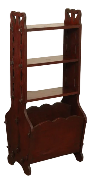 Early 20th Century Arts and Crafts Antique Mahogany Magazine Rack and Bookshelf