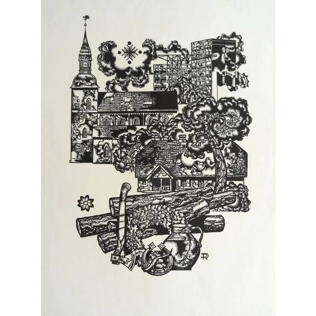 Dainis Rozkalns, Dedication to Valmiera City, 1982, Linocut For Sale - Image 6 of 6