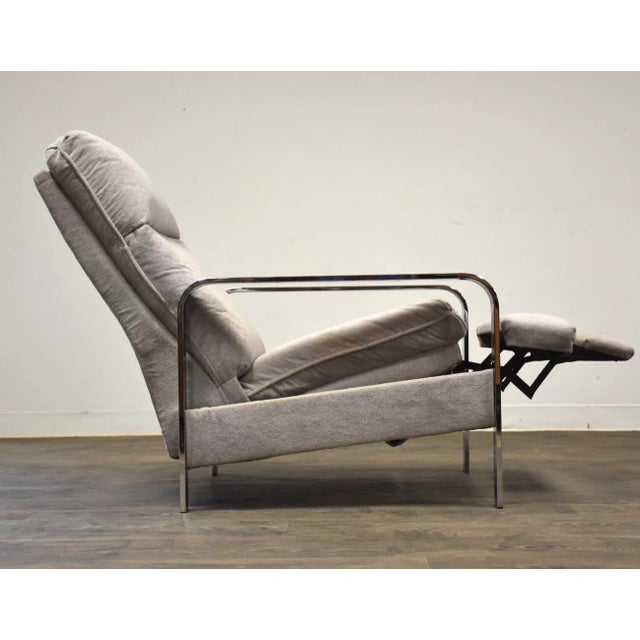 1970s Milo Baughman Grey Chrome Lounge Chair Recliner For Sale - Image 5 of 12