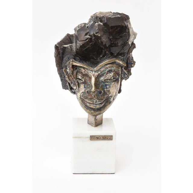 Vintage Aurelio Teno Silvered Bronze, Enamel and Quartz Amethyst and Marble Sculpture For Sale - Image 11 of 11