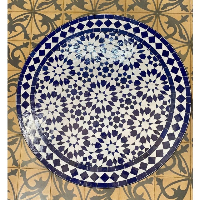 Moroccan Round Blue Mosaic Table With Moroccan Decor Art For Sale - Image 3 of 7