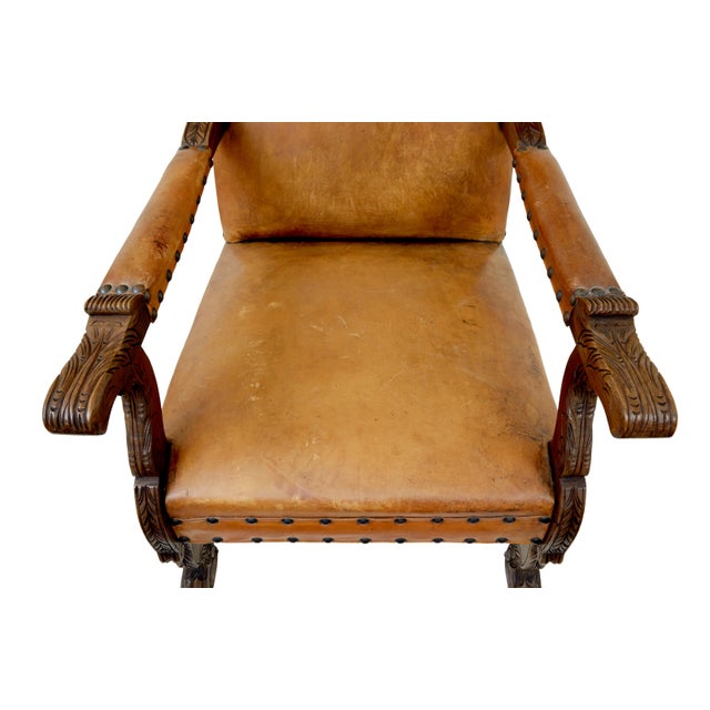 19th Century Oak and Embossed Leather Armchairs, Set of 2 For Sale - Image 6 of 11