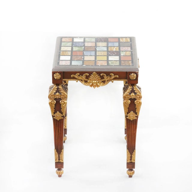 Pair of Vintage French Baroque Gold Sofa Side Tables. With Colored Marble Top - For Sale - Image 4 of 12