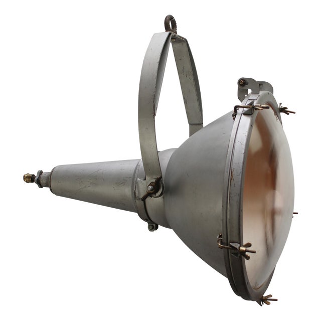 Vintage French Industrial Clear Glass Street Spotlight For Sale