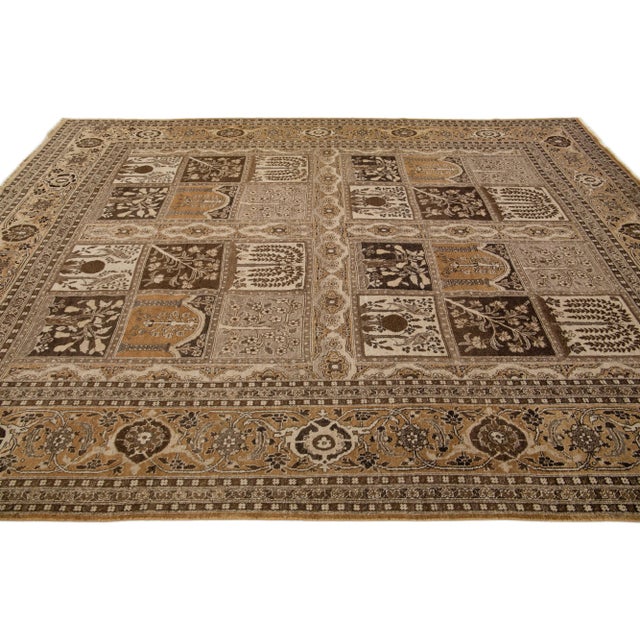 Brown Antique Persian Tabriz Handmade Wool Rug With Allover Design For Sale In New York - Image 6 of 8