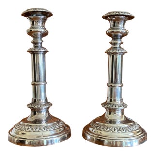 English Sheffield Silver Telescopic Candle Stick Holders - A Pair For Sale
