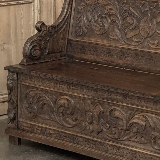 19th Century French Renaissance Revival Oak Trunk ~ Hall Bench For Sale - Image 9 of 18