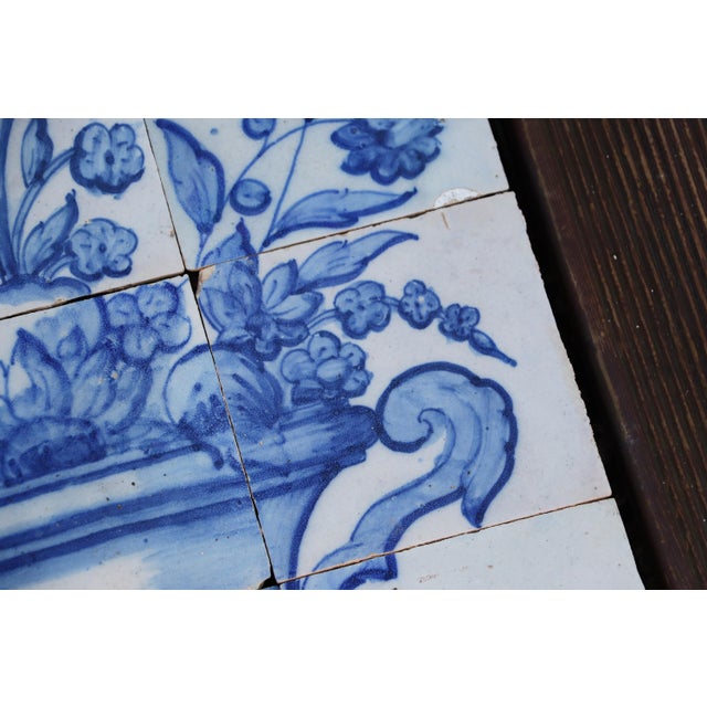 Blue Tile Mural Panel Depicting a Baroque Jardinière With Flowers, Portuguese, 18th Century For Sale - Image 8 of 12