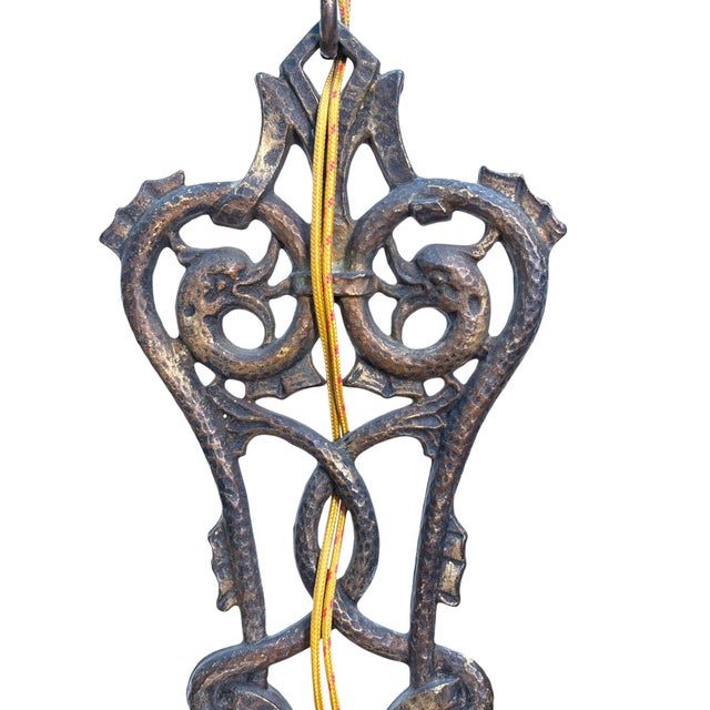 1930s 5 Light Spanish Revival With Amber Orange Glass Shades With Original Finish For Sale - Image 10 of 11