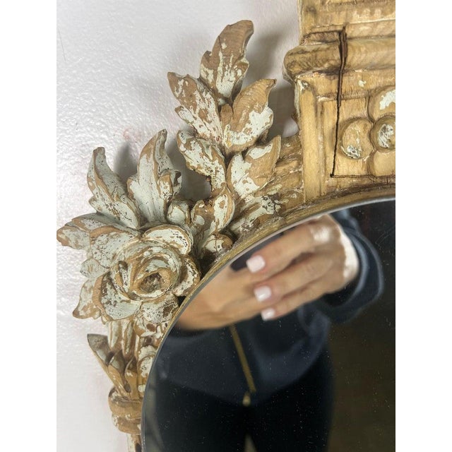 19th Century French Rococo Wall Mirror, Hand-Carved Wood, Distressed For Sale - Image 4 of 17