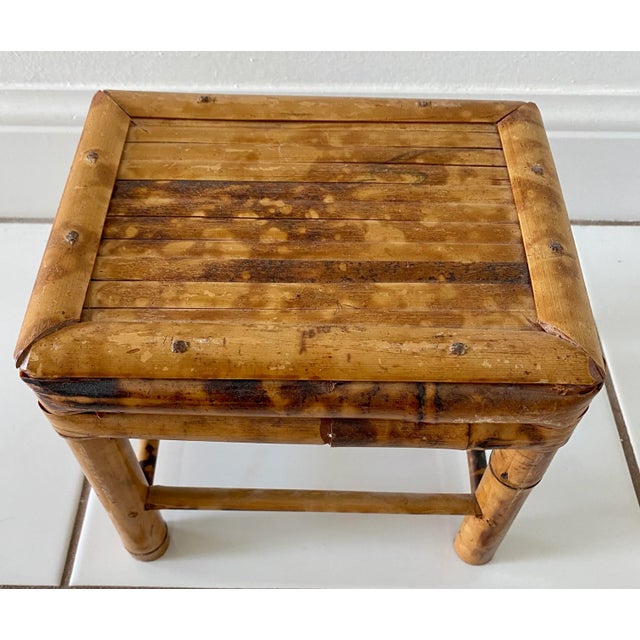 Vintage Bamboo Nesting Stools Rattan Plant Risers - Set of 3 For Sale - Image 10 of 13