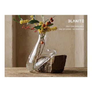 Handblown Crystal Vase With Natural Gobi Desert Stone – One of a Kind Sculptural Art Glass – Luxury Gift For Sale