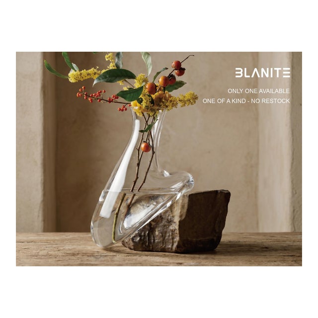 Handblown Crystal Vase With Natural Gobi Desert Stone – One of a Kind Sculptural Art Glass – Luxury Gift For Sale