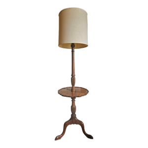 Vintage Chippendale Burl Wood Floor Lamp With Table