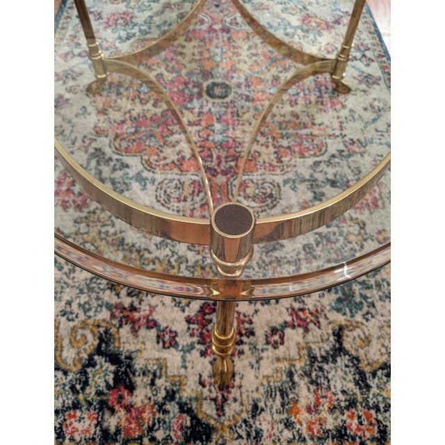 1950s La Barge Oval Hoofed Brass Glass Top Coffee Table For Sale - Image 5 of 6