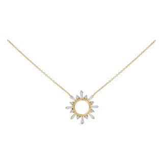 14K Yellow Gold Plated Sterling Silver 5/8 Cttw Diamond Open Starburst Pendant Necklace For Sale