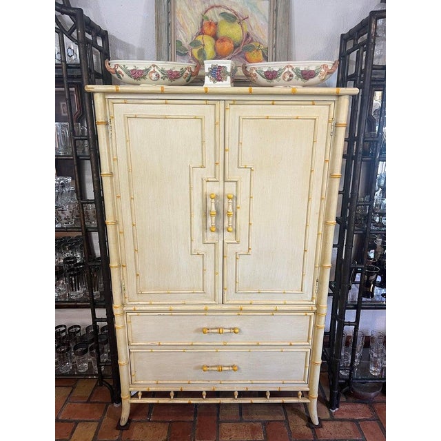 Mid-Century Modern 1970's Faux Bamboo Yellow Armoire by Century Furniture For Sale - Image 3 of 18