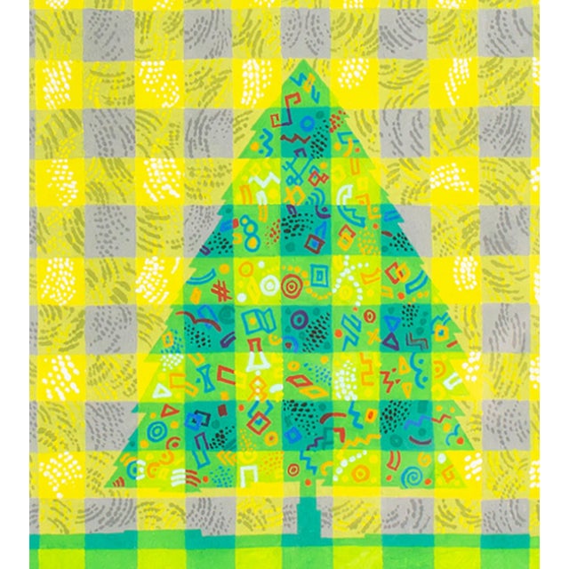 Contemporary 1986 “Plaid Tree” Gouache Painting by William Itter For Sale - Image 3 of 8