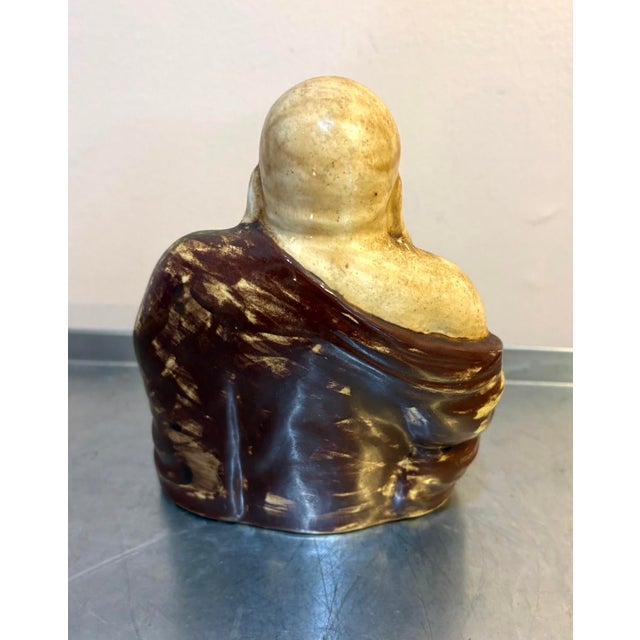 1960s-70s pottery buddha statue/figurine. Some fading to brown paint/glaze as shown. Otherwise excellent condition.